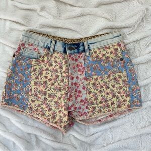 Anthropologie Farm Rio Ultra High-Rise Patchwork denim shorts Sz 27